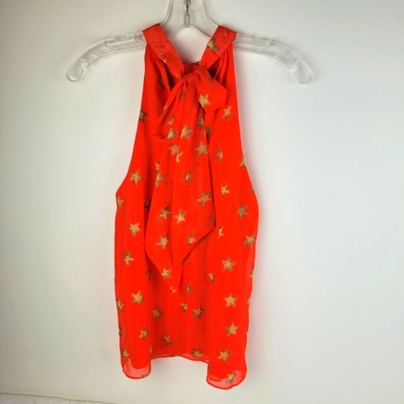 JB Julie Brown orange high neck sleeveless blouse back bow star motif feminine S - Picture 3 of 8
